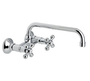 Grifo de cocina mural 15 cm caño tubo alto 24 cm Cromado New Regent
